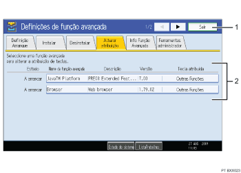 Ilustração numerada da ilustração do ecrã do painel de operação