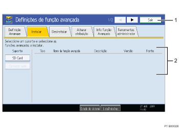 Ilustração numerada da ilustração do ecrã do painel de operação