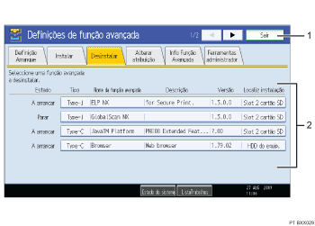 Ilustração numerada da ilustração do ecrã do painel de operação