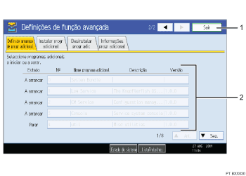 Ilustração numerada da ilustração do ecrã do painel de operação