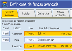 Ilustração do ecrã do painel de operação