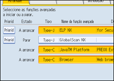 Ilustração do ecrã do painel de operação