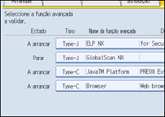 Ilustração do ecrã do painel de operação