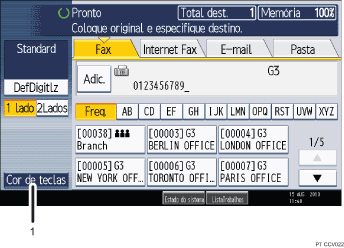 Ilustração com numeração do ecrã do painel de operação