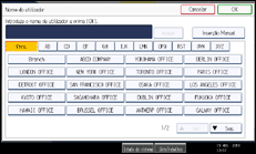 Ilustração do ecrã do painel de operação