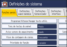 Ilustração do ecrã do painel de operação