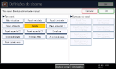 Ilustração do ecrã do painel de operação