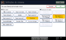 Ilustração do ecrã do painel de operação