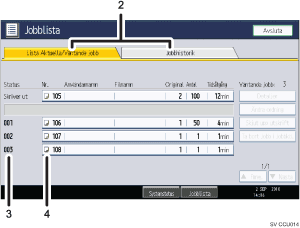 Bild av användarpanelen (numrerade detaljer)