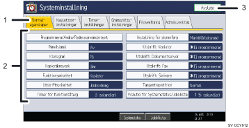 Bild av användarpanelens skärm (numrerade detaljer)