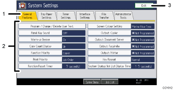 Operation panel screen illustration (numbered callout illustration)