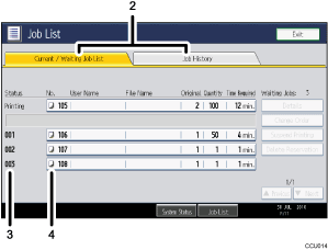 Operation panel screen illustration numbered callout illustration