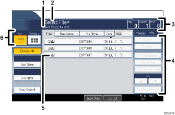 Operation panel screen illustration numbered callout illustration