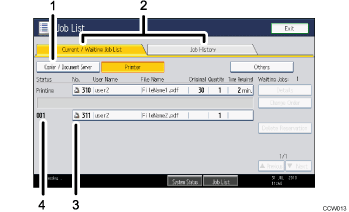 Operation panel screen illustration numbered callout illustration