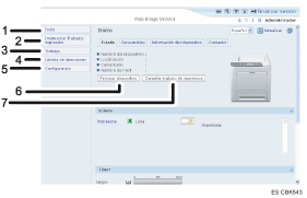 Ilustraci&oacute;n con leyenda numerada de la pantalla del navegador Web