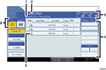 Operation panel screen illustration numbered callout illustration