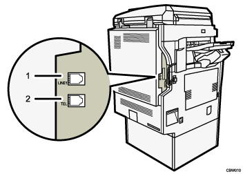 illustration of connecting the telephone line (numbered callout illustration)