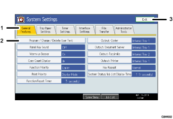 operation panel screen illustration (numbered callout illustration)