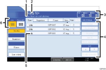 Nummereret illustration af skærmen på betjeningspanelet
