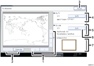 Nummereret illustration af skærmen på betjeningspanelet