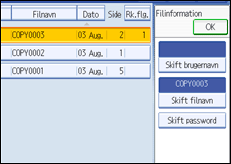 Illustration af betjeningspanelets skærm
