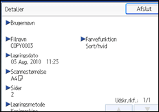 Illustration af betjeningspanelets skærm