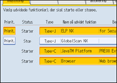 Illustration af skærm på betjeningspanel