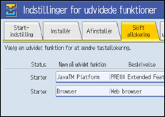 Illustration af skærm på betjeningspanel