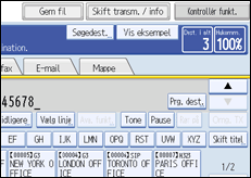 Illustration af betjeningspanelets skærm