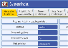 Illustration af betjeningspanelets skærm