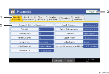 Nummereret illustration af skærm på betjeningspanel
