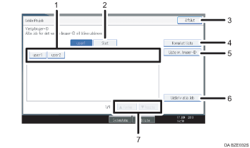 Nummereret illustration af skærmen på betjeningspanelet