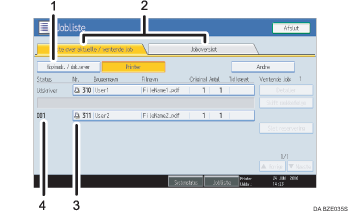 Nummereret illustration af skærmen på betjeningspanelet