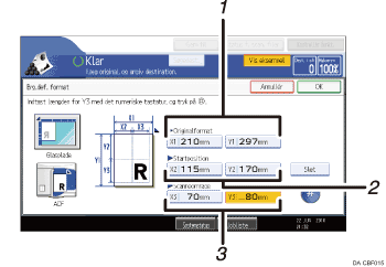 Nummereret illustration af skærmen på betjeningspanelet