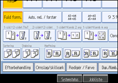 Illustration af betjeningspanelets skærm
