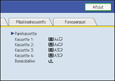 Illustration af betjeningspanelets skærm
