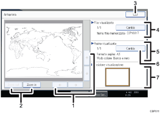 Illustrazione schermata pannello di controllo con didascalie numerate