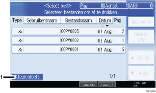 Genummerde afbeelding van het scherm van het bedieningspaneel