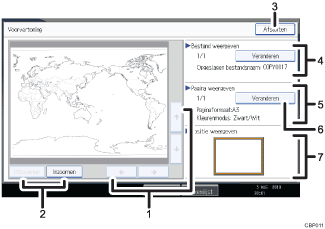 Genummerde afbeelding van het scherm van het bedieningspaneel