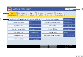 schermafbeelding van het bedieningspaneel (illustratie met nummers en benoemingen)