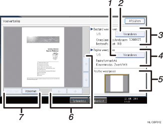 Genummerde afbeelding van het scherm van het bedieningspaneel