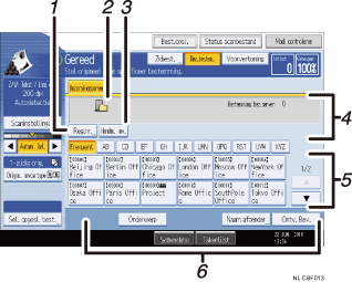 Genummerde afbeelding van het scherm van het bedieningspaneel