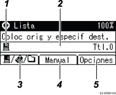 Ilustración con llamadas numeradas de la pantalla del panel de operaciones