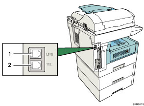 Illustrazione del collegamento alla linea telefonica (illustrazione numerata) 