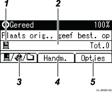 Genummerde afbeelding van het scherm van het bedieningspaneel