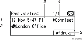 Genummerde afbeelding van het scherm van het bedieningspaneel