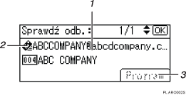 Ilustracja ekranu panela oznaczona numerowanymi odsyłaczami