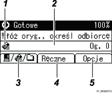 Ilustracja ekranu panela oznaczona numerowanymi odsyłaczami