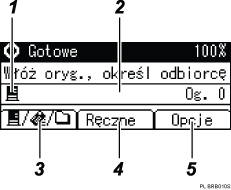 Ilustracja ekranu panela oznaczona numerowanymi odsyłaczami