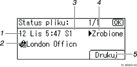 Ilustracja ekranu panela oznaczona numerowanymi odsyłaczami